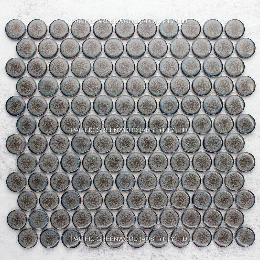 Mottled Grey Gloss Porcelain Glazed Penny Round