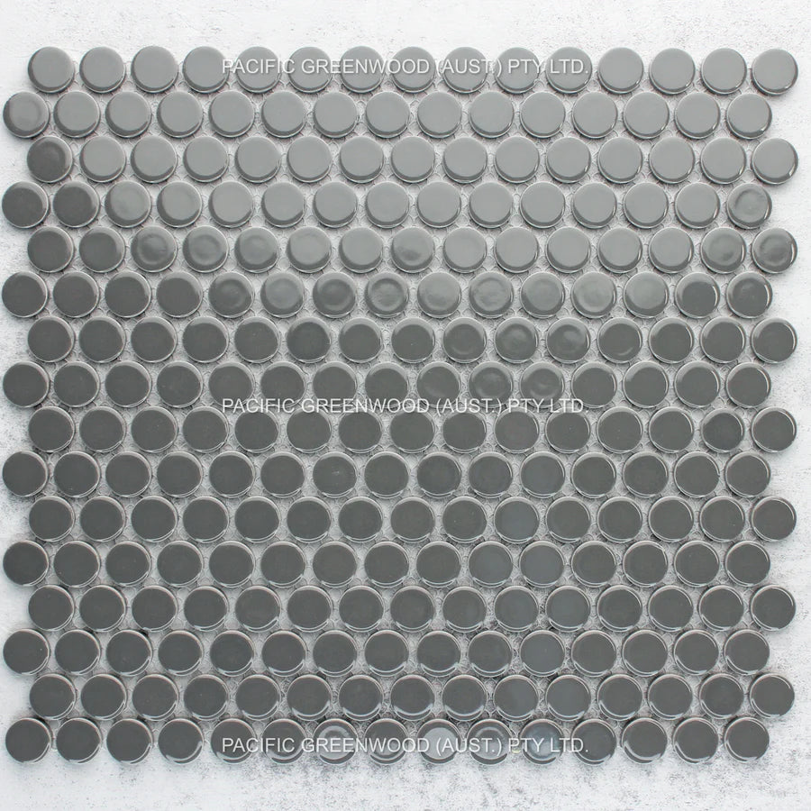 Dark Grey Gloss Porcelain Glazed Penny Round