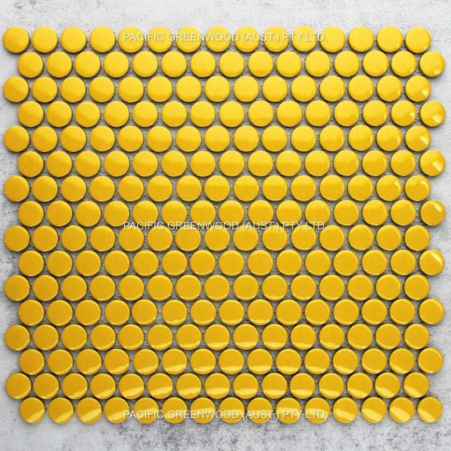 Yellow Gloss Porcelain Glazed Penny Round