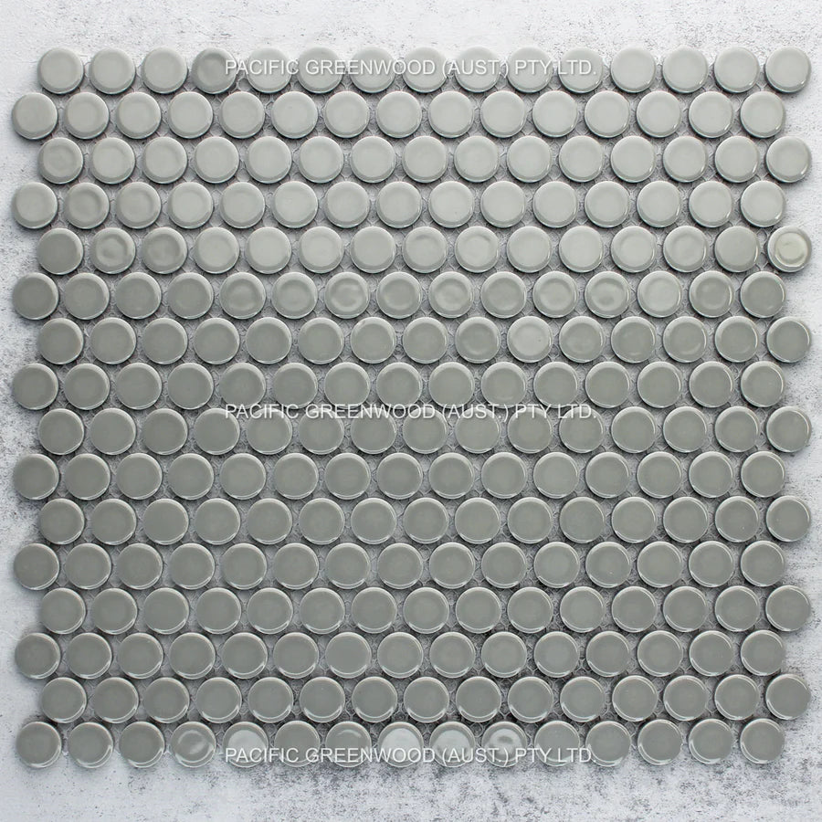 Light Grey Gloss Porcelain Glazed Penny Round