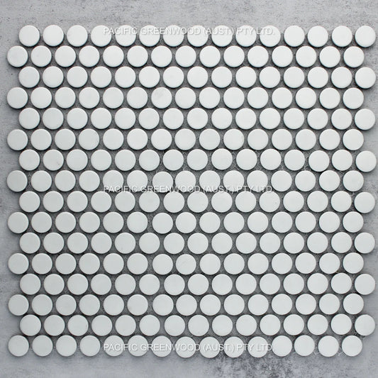 White Matte Glazed Porcelain Penny Round