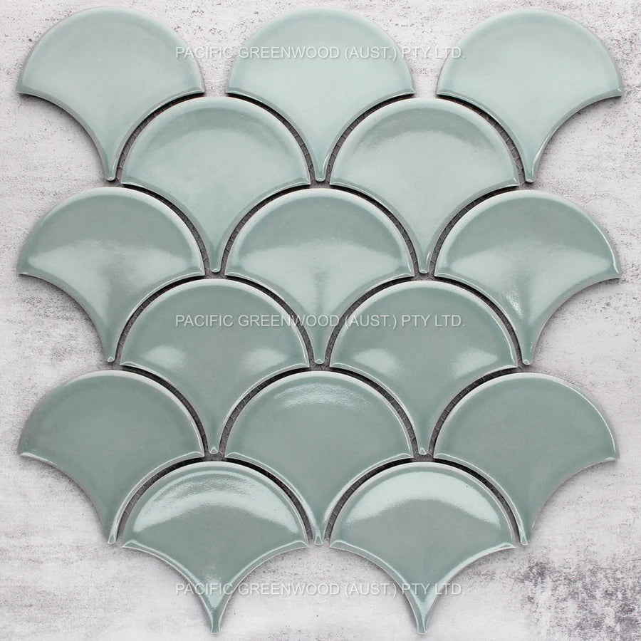 Foam Light Green Gloss Glazed Porcelain Fish scale