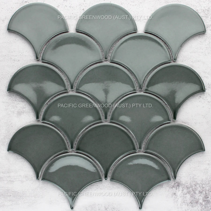 Water Green Gloss Glazed Porcelain Fish scale