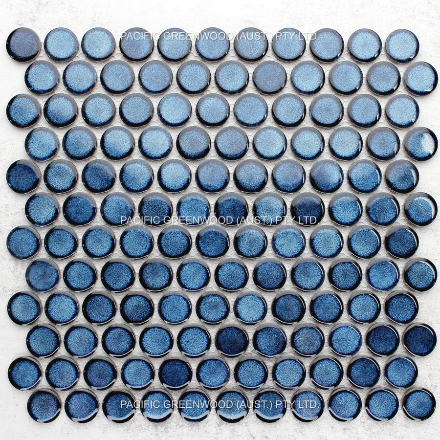 Shadow Blue Gloss Porcelain Glazed Penny Round