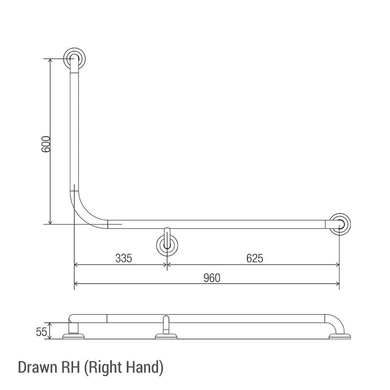 Bariatric 90° Ambulant and Accessible Grab Rail