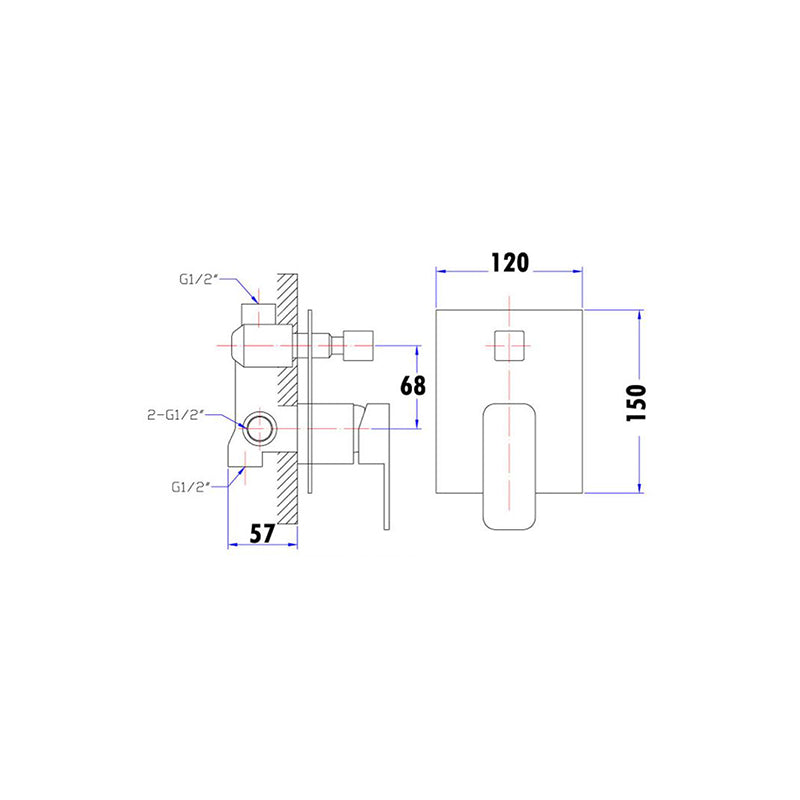 Kompakt Eckig Shower/Bath Mixer with Diverter