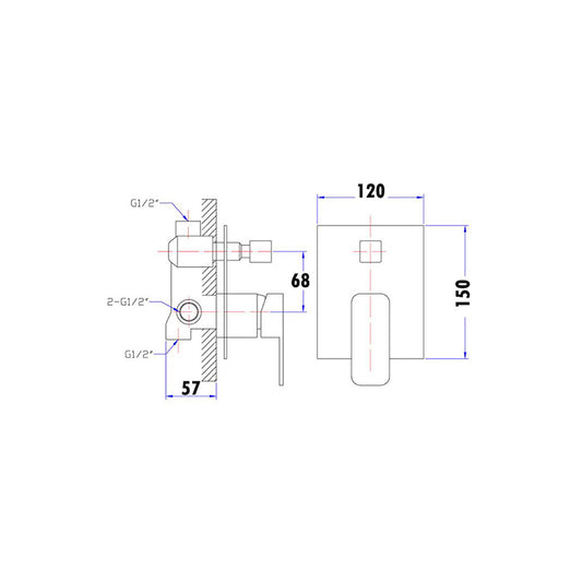 Kompakt Eckig Shower/Bath Mixer with Diverter