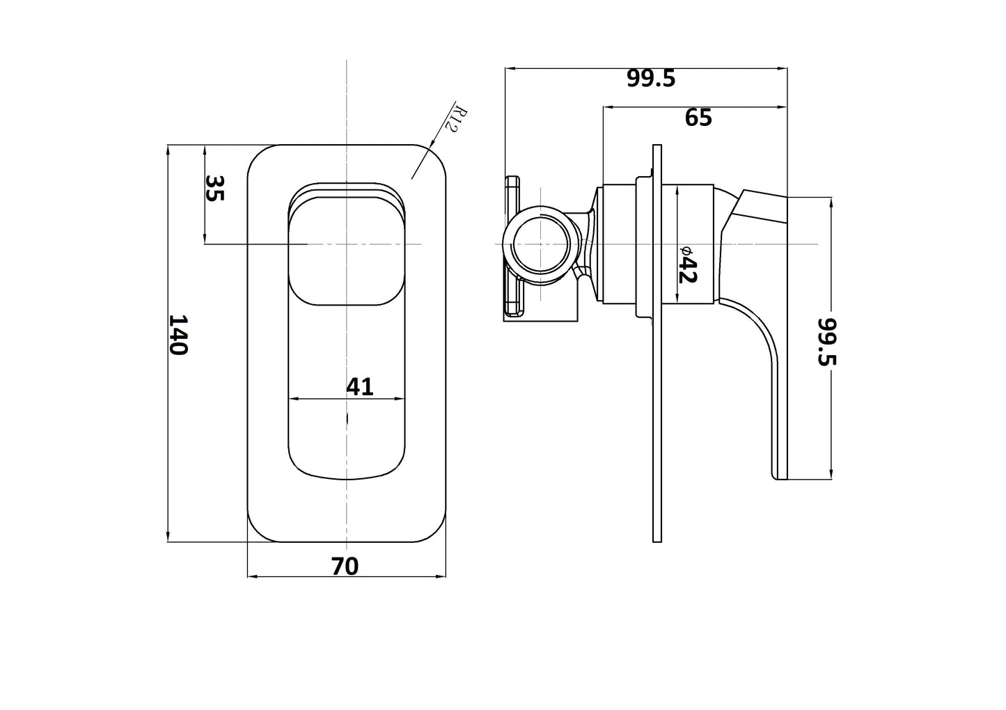 Kompakt Eckig Slim Shower Mixer