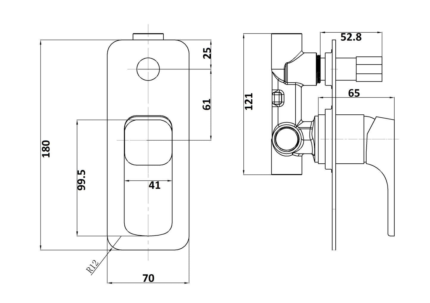 Kompakt Eckig Slim Shower Mixer with Diverter