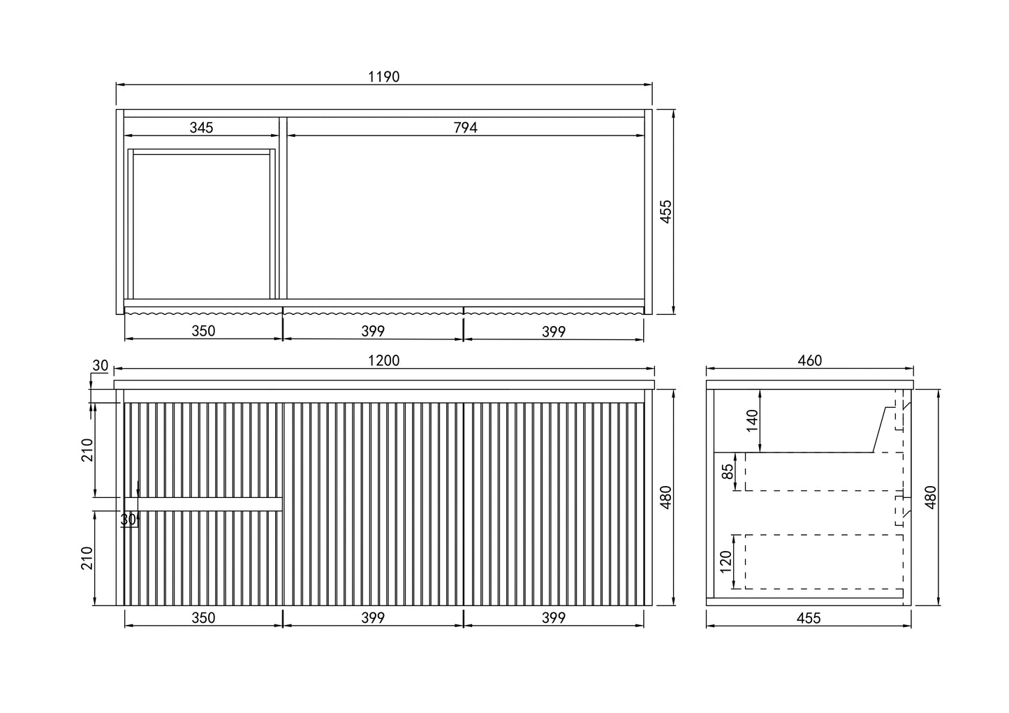 Brindabella Matte White Wall Hung PVC Vanity - 1200x460