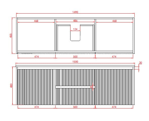 Brindabella Matte Black Wall Hung PVC Vanity - 1500x460