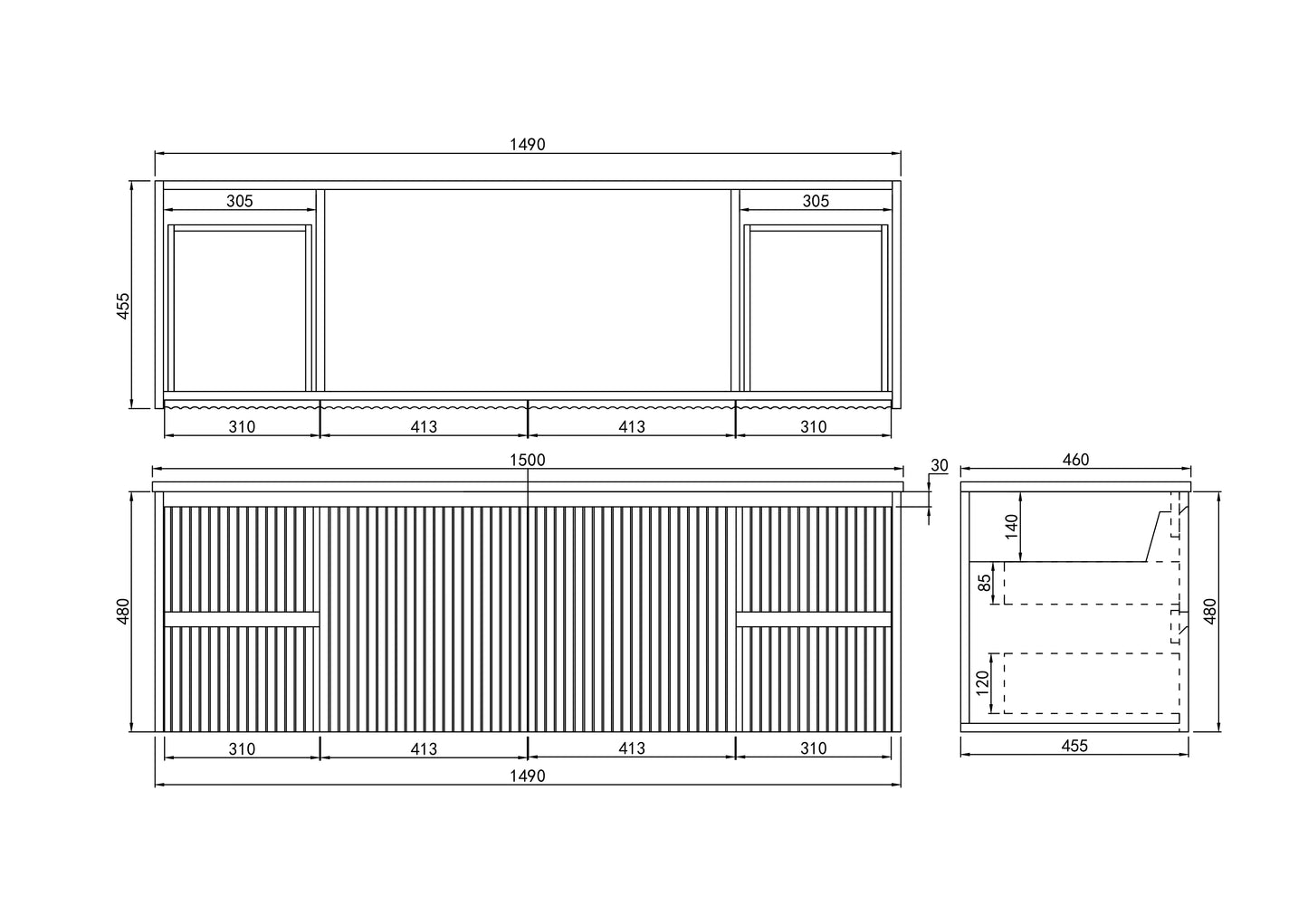 Brindabella Matte White Wall Hung PVC Vanity - 1500x460