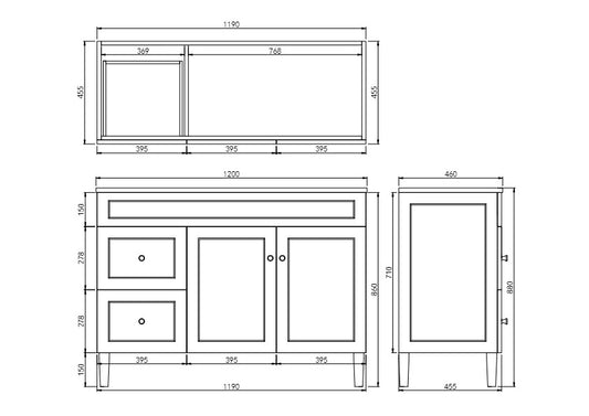 Harrington Matte Black PVC Vanity 1200x460