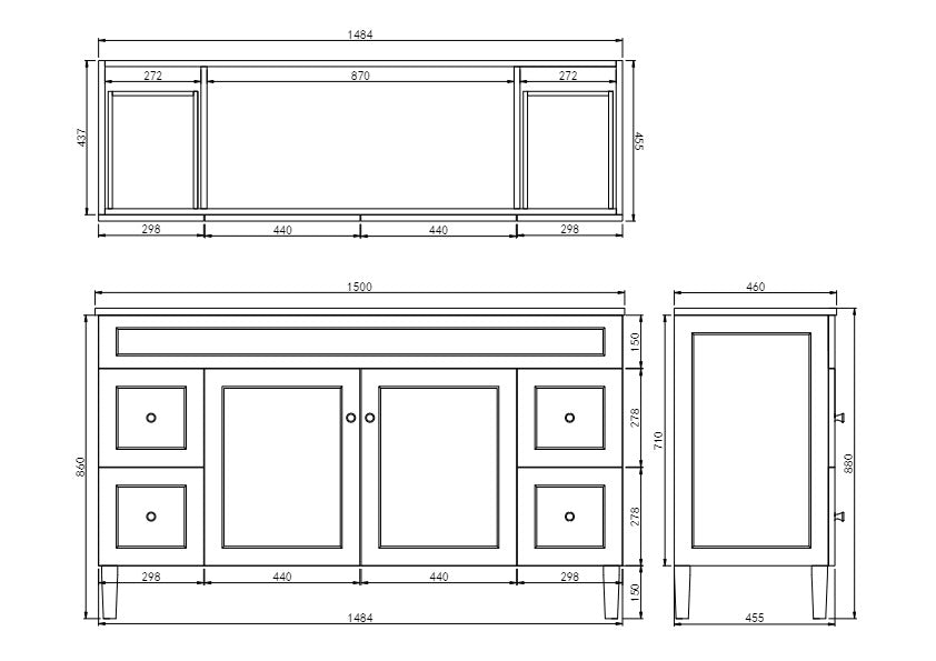 Harrington Matte Black PVC Vanity (DB) 1500x460