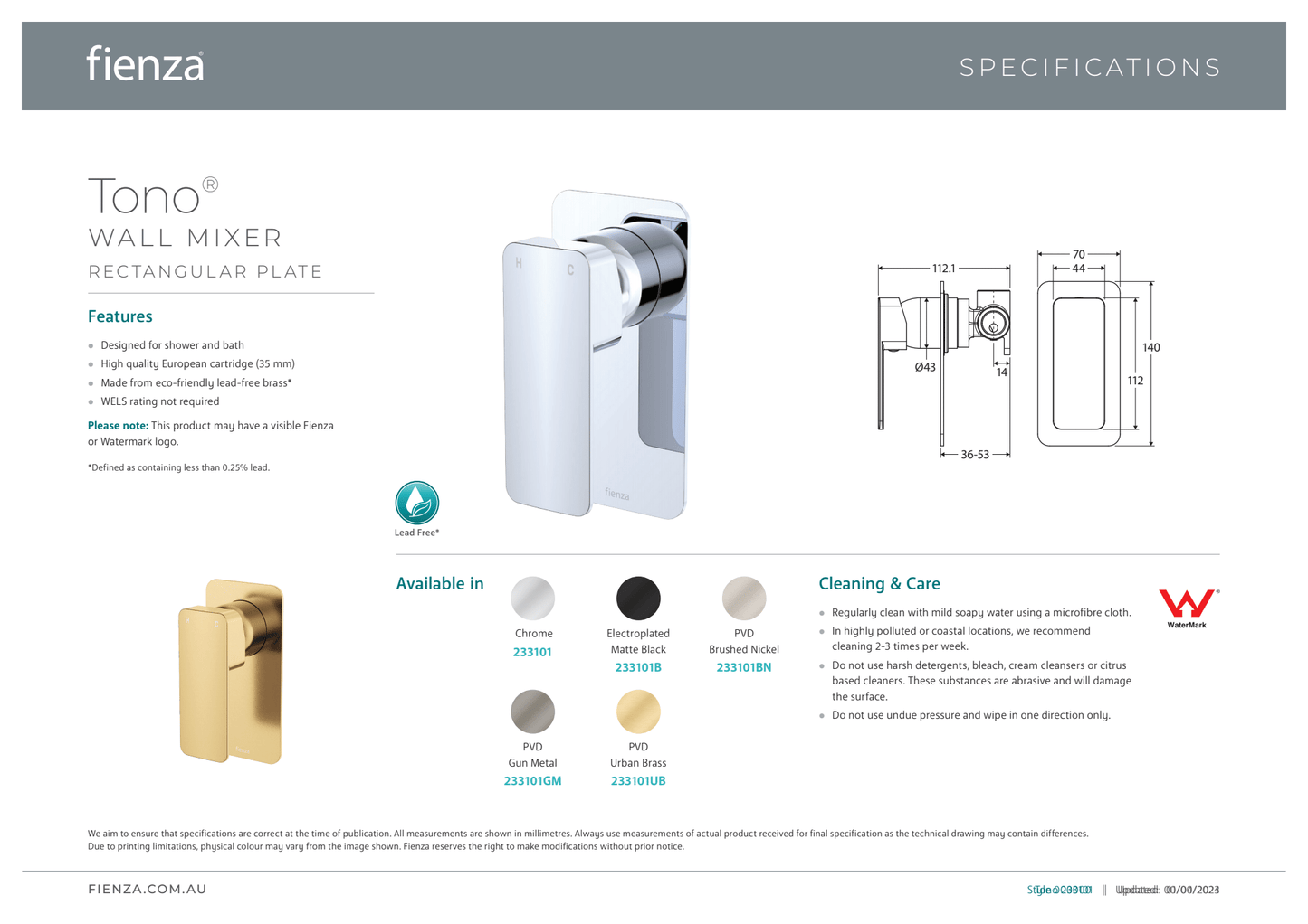 Tono Wall Mixer - Rectangular Plate