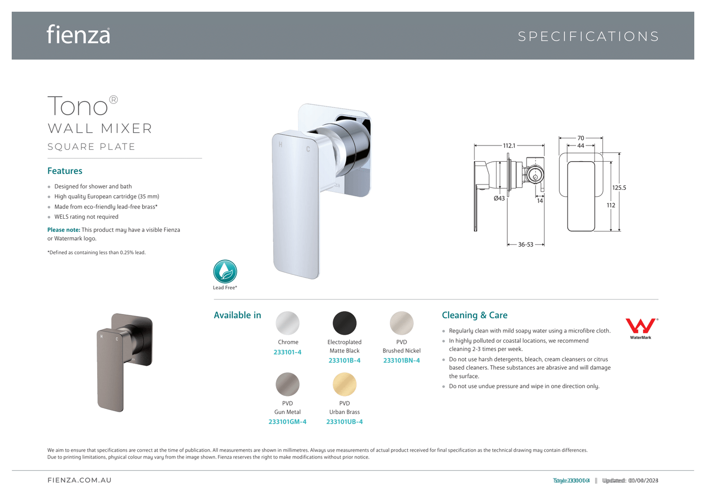 Tono Wall Mixer - Square Plate