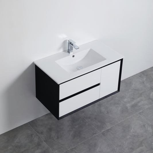 Petra Series - Colour PVC Wall Hung Vanity Left Drawer (SB) - 900x460x520