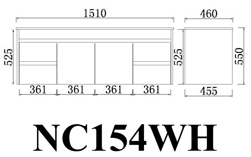 Nova Series - Plywood Wall Hung Vanity (DB) - 1510x460x550