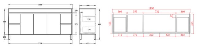 Nova Series - Plywood Free Standing Vanity (DB) - 1800x460x860