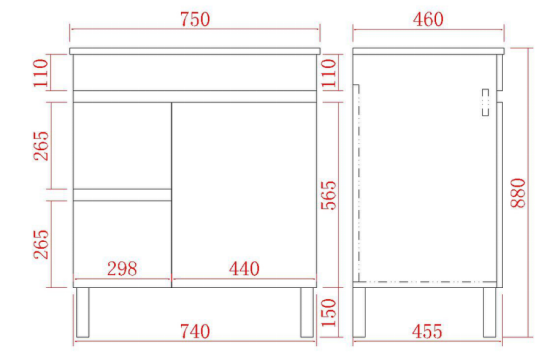 Nova Series - Plywood Free Standing Vanity Left Side (SB) - 760x465x880