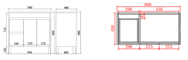 Nova Series - Plywood Free Standing Vanity Left Side (SB) - 900x465x880