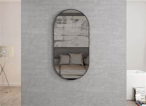 Oval Matte Black Framed Mirror - 900x450