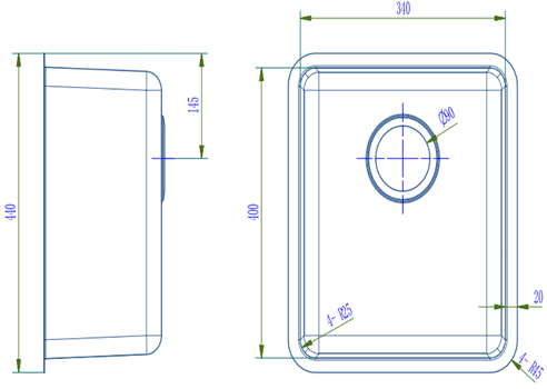 Traditionell Single Bowl Sink - 440 x 380