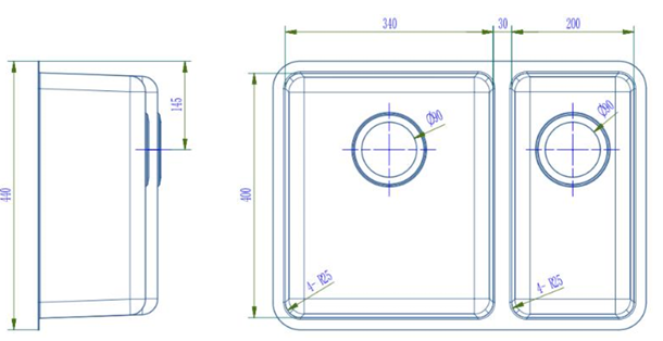 Traditionell 1 1/2 Bowl Sink - 440 x 610