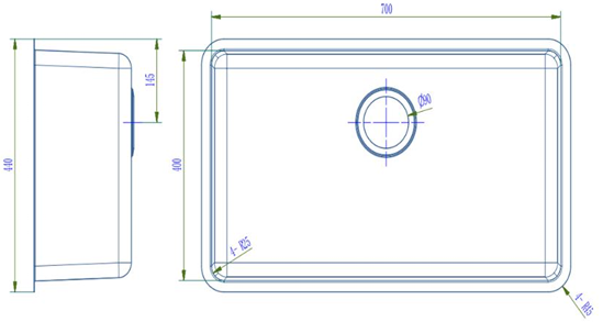 Traditionell Single Bowl Sink - 440 x 740