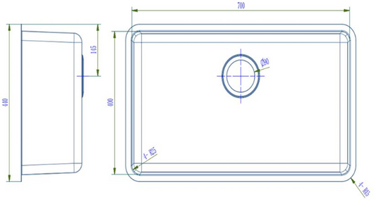 Traditionell Single Bowl Sink - 440 x 740