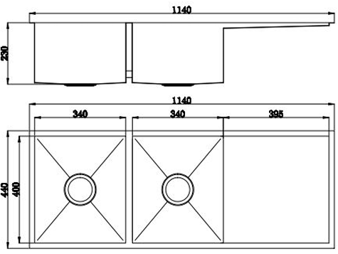 Arcko Lux Double Bowl Sink with Drainer - 1140 x 440