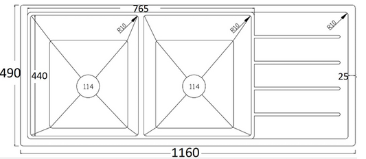 Arcko Granite Double Bowl Granite Sink - 1160 x 490