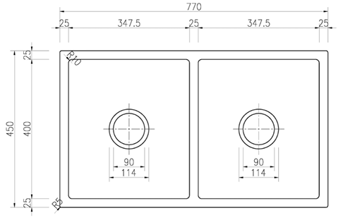 Arcko Granite Double Bowl Granite Sink - 770 x 450