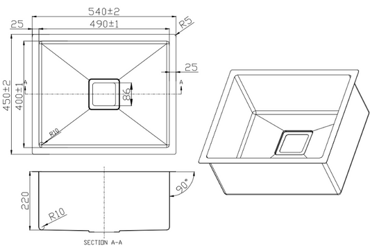 Single Bowl Sink - 540 x 450