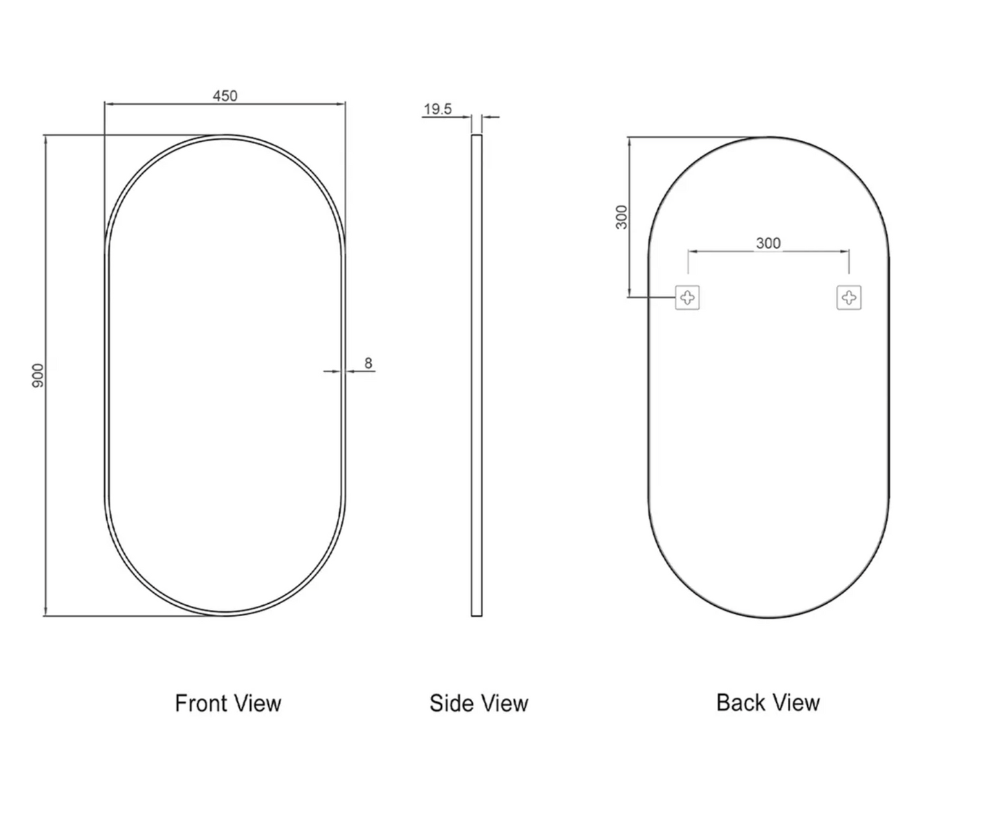 Oval Matte White Framed Mirror - 900x450