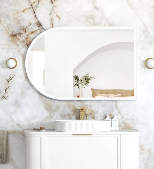LED Arched White Frame Mirror - 1200x800