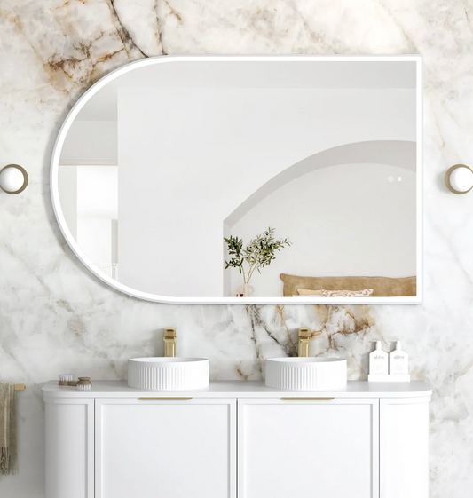LED Arched White Frame Mirror - 1500x1000