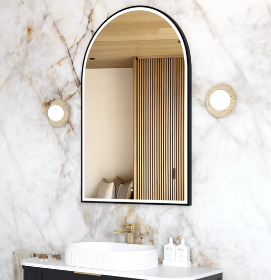 LED Arched Matte Black Frame Mirror - 1200x800