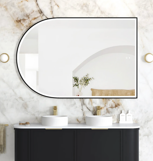 LED Arched Matte Black Frame Mirror - 1500x1000