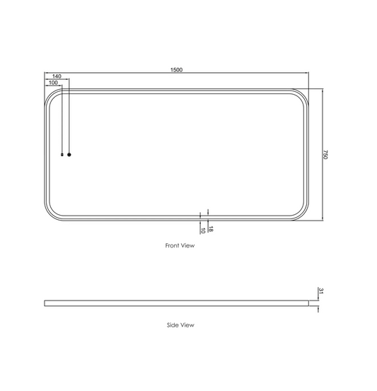 LED Frameless Mirror - 1500x750