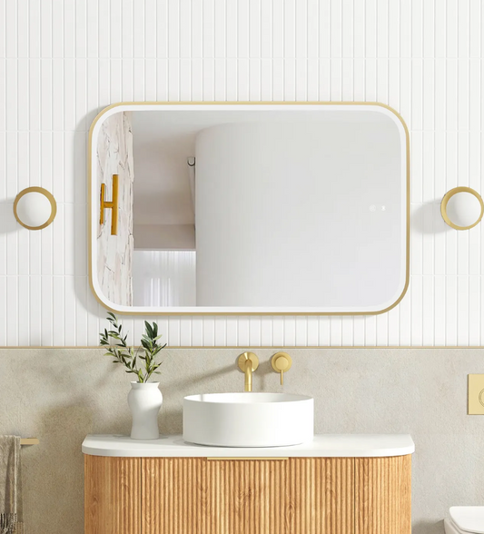 LED Brushed Gold Framed Mirror - 900x600