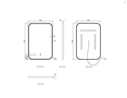 LED Brushed Gold Framed Mirror - 900x600
