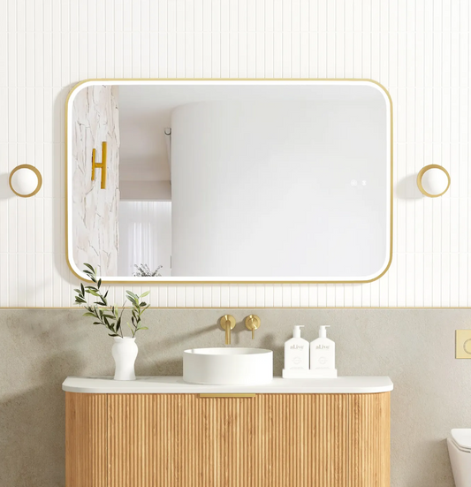LED Brushed Gold Framed Mirror - 1200x750