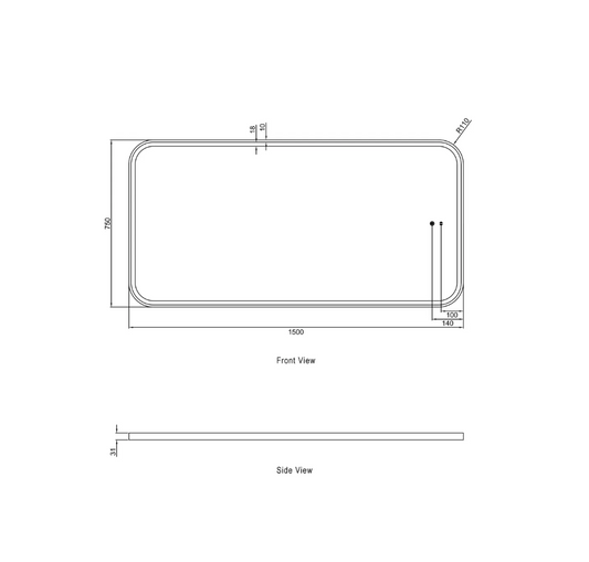 LED Brushed Gold Framed Mirror - 1500x750
