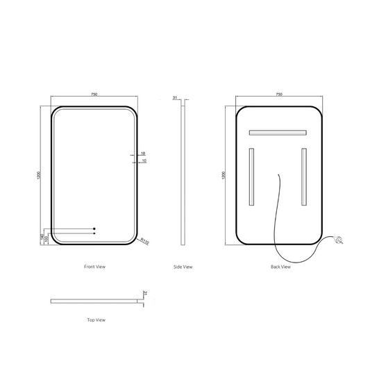 LED Matte Black Framed Mirror - 1200x750