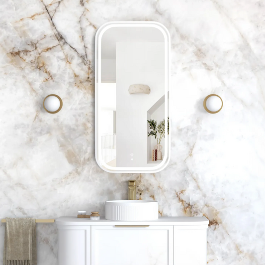 LED Matte White Framed Mirror - 900x450