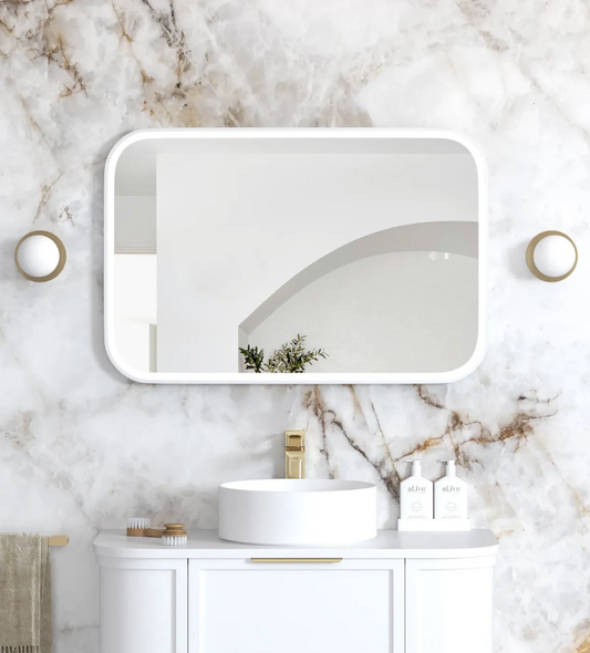 LED Matte White Framed Mirror - 900x600