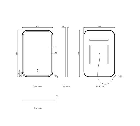 LED Matte White Framed Mirror - 900x600