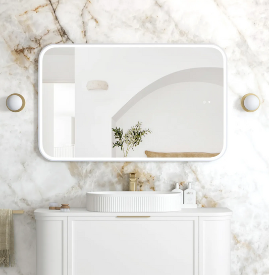 LED Matte White Framed Mirror - 1200x750