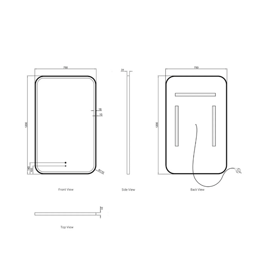 LED Matte White Framed Mirror - 1200x750